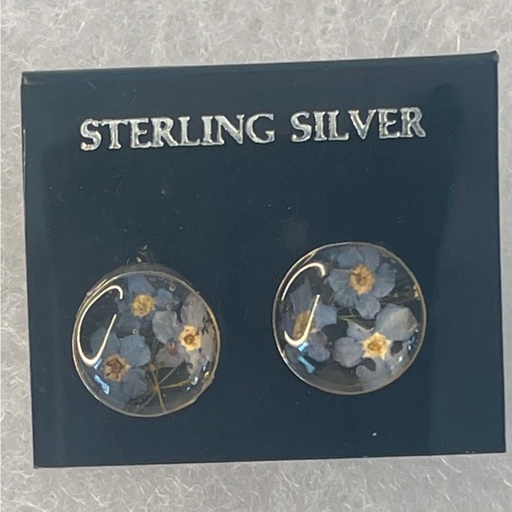 Forget me not Violet flower sterling silver stud round earrings pierced ears new